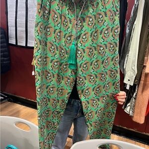 Green Paisley Patterned Pants